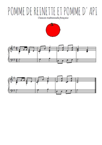 Téléchargez l'arrangement pour piano de la partition de Pomme de reinette et pomme d'api en PDF, niveau moyen